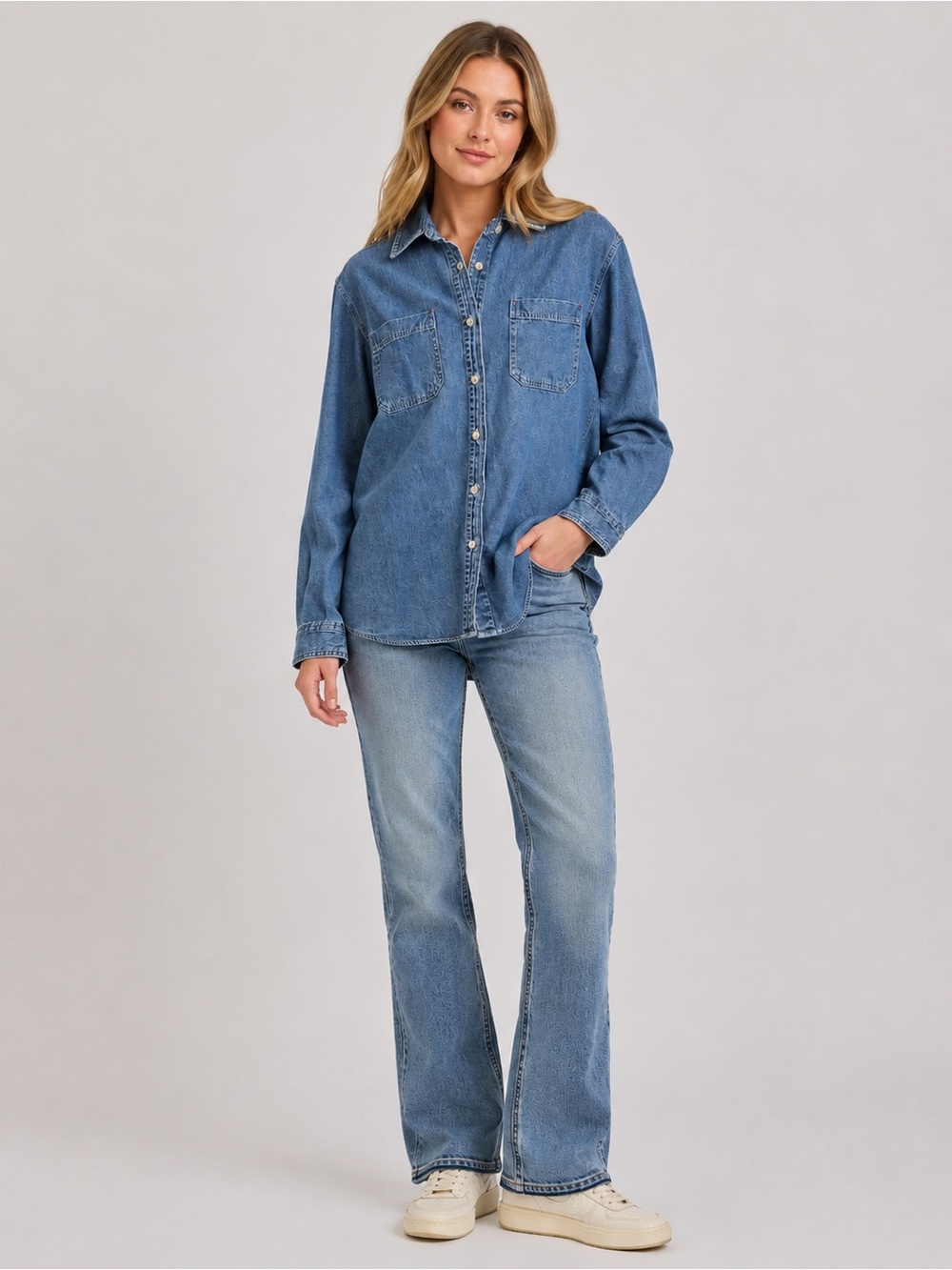 Newton Trading Co. Denim Button Front Shirt Medium Wash Chambray  Size M - Picture 3 of 11
